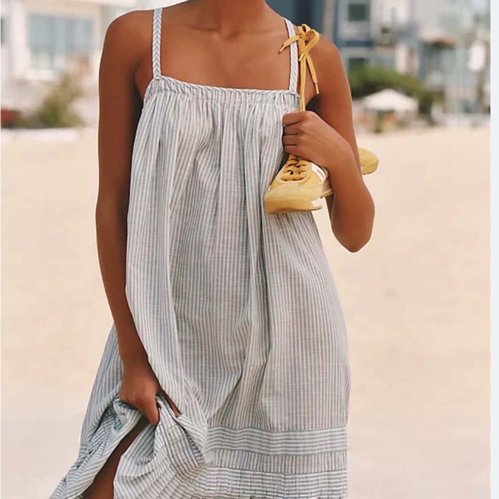 Anthropologie Blue-Striped Linen Beach Coverup